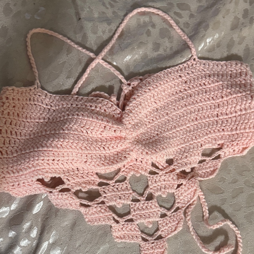 SHEIN Pink Crochet Crop Top
